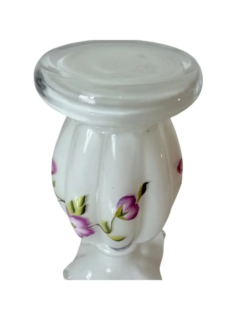 Romantic White Glass Bud Vase Hand Painted VTG Purple Floral Ruffle Rim 8.5” - Picture 10 of 16